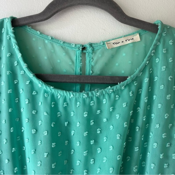 Tea n Rose Green Swiss Dot Cap Sleeve Elastic Waist Dress Small Made in USA - Picture 3 of 11